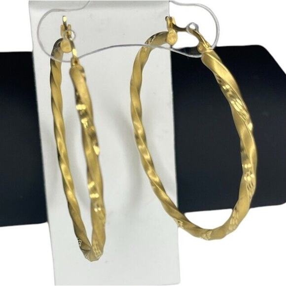 14K Gold Vermeil Twisted Satin Hoop Earrings Stunning Chic Fashion Statement NWT - Picture 7 of 12